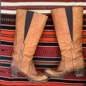 Vintage 70s black label Frye leather campus boots